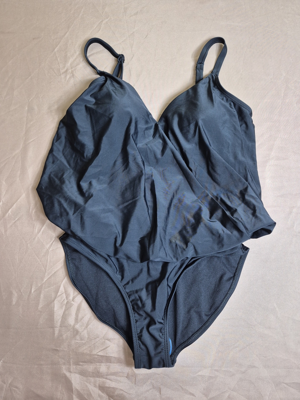 Simon Chang Black Flowy Overlay One Piece Swimsuit Bathing Suit US 8 NWOT